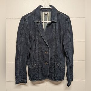 J. Jill (Size 6) Denim Blazer Jean Jacket Cotton Linen Blend Blue